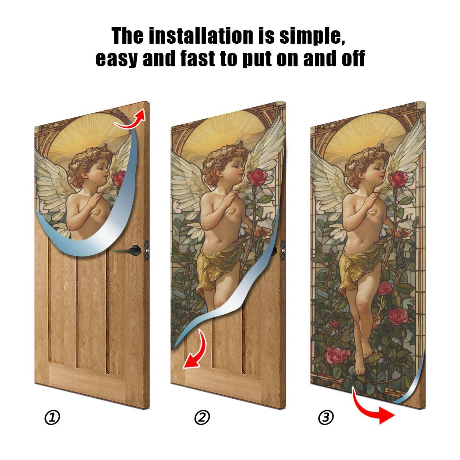 FLildon Valentine's Day Cupid Roses Door Cover Decoration, Party Accessory Porch Decor for Festive Ornament Room Door Covers 36 x 98 Inch