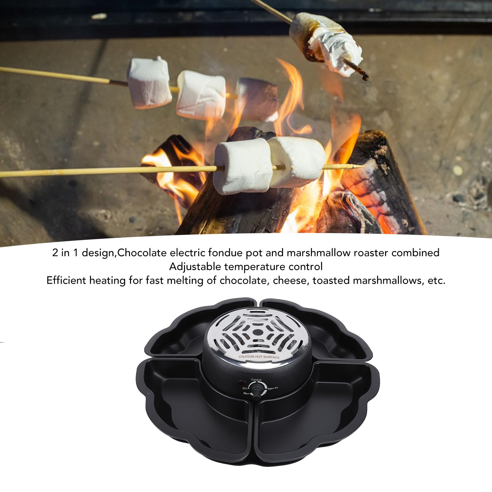 2 in 1 Electric Smores Maker, Tabletop Smores Maker Stainless Steel, Roaster with Detachable Serving Trays, Smores Maker Tabletop Indoor Kit for Party