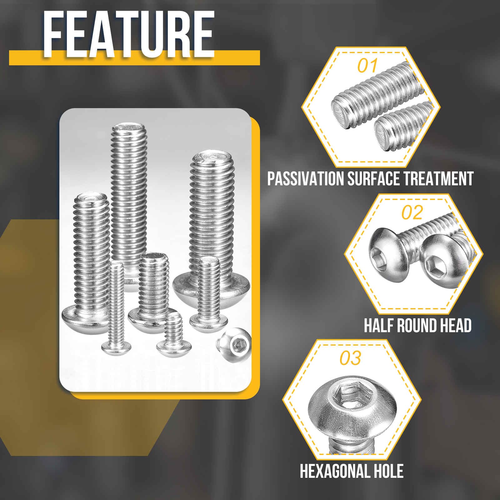 DTGN 65Pcs 1/4-20x3/8" to 1" Button Head Socket Cap Screws, 304 Stainless Steel Bolt Nut Set Washer Assortment Kit - Image 3