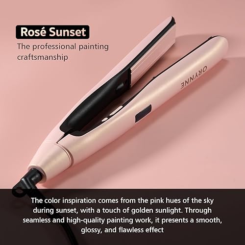 Miniatura 2 de ORYNNE Rosé Sunset - Plancha plana para alisar y alisar en una sola pasada, alisador y rizador iónico 2 en 1, plancha plana de cerámica de