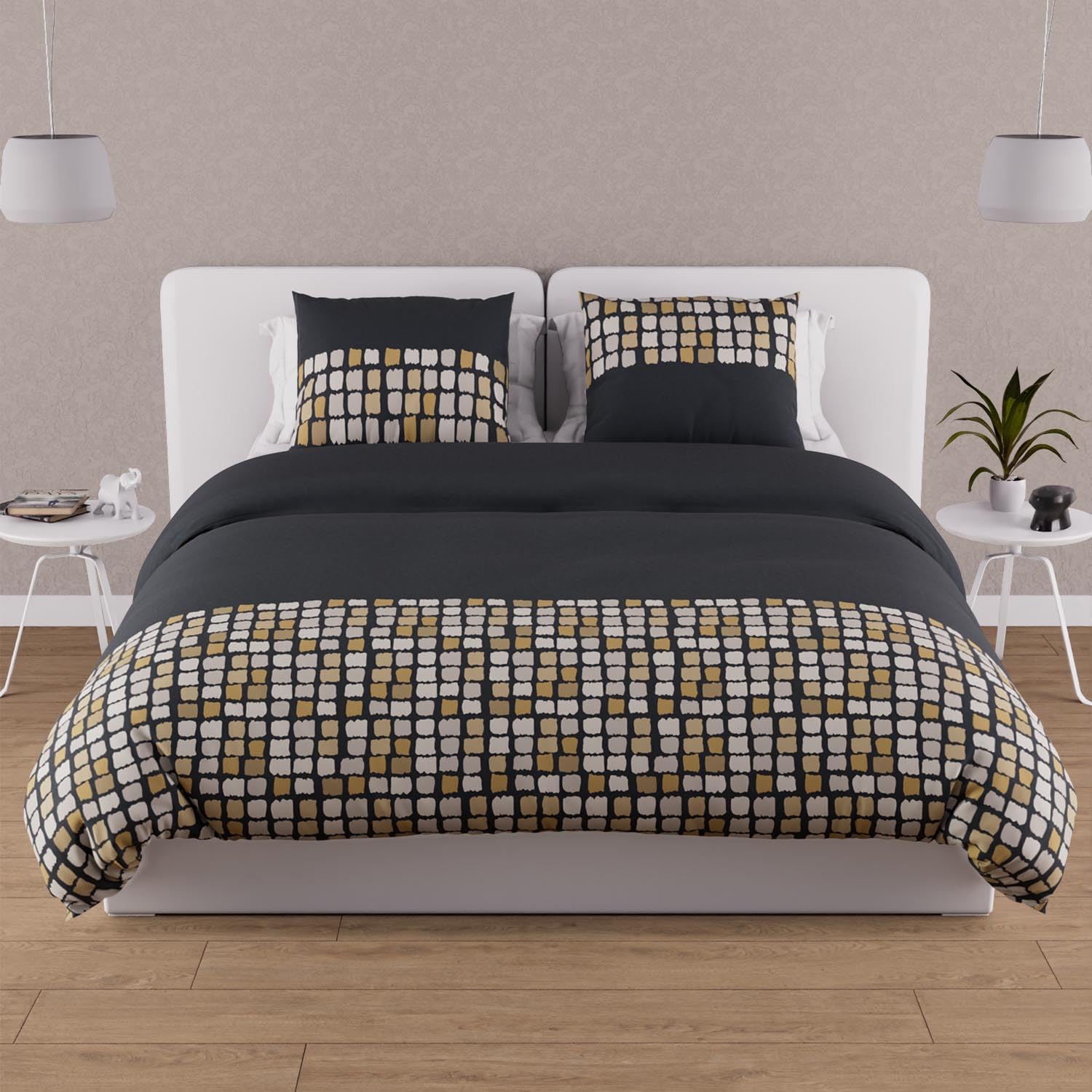 Soleil D'ocre Gray Duvet Cover + 2 Pillowcases, Cotton, 220 X 240 Cm