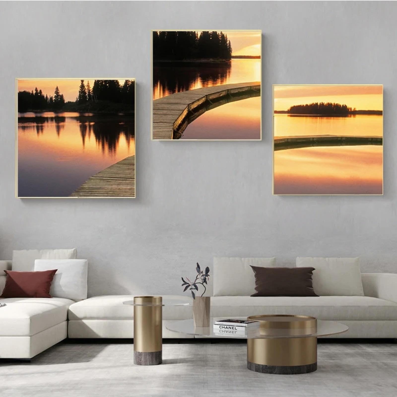 Tableau arbre pont coucher de soleil pour salon chaleureux