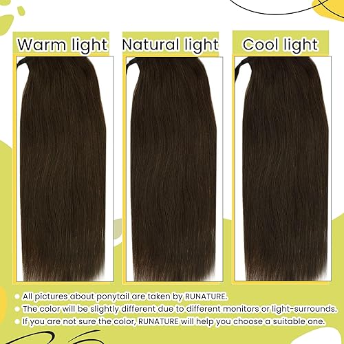Miniatura 8 de RUNATURE - Extensión de cola de caballo de cabello humano con pinzas y pegamento mágico, extensiones de cabello corto lacio y grueso, color marrón,