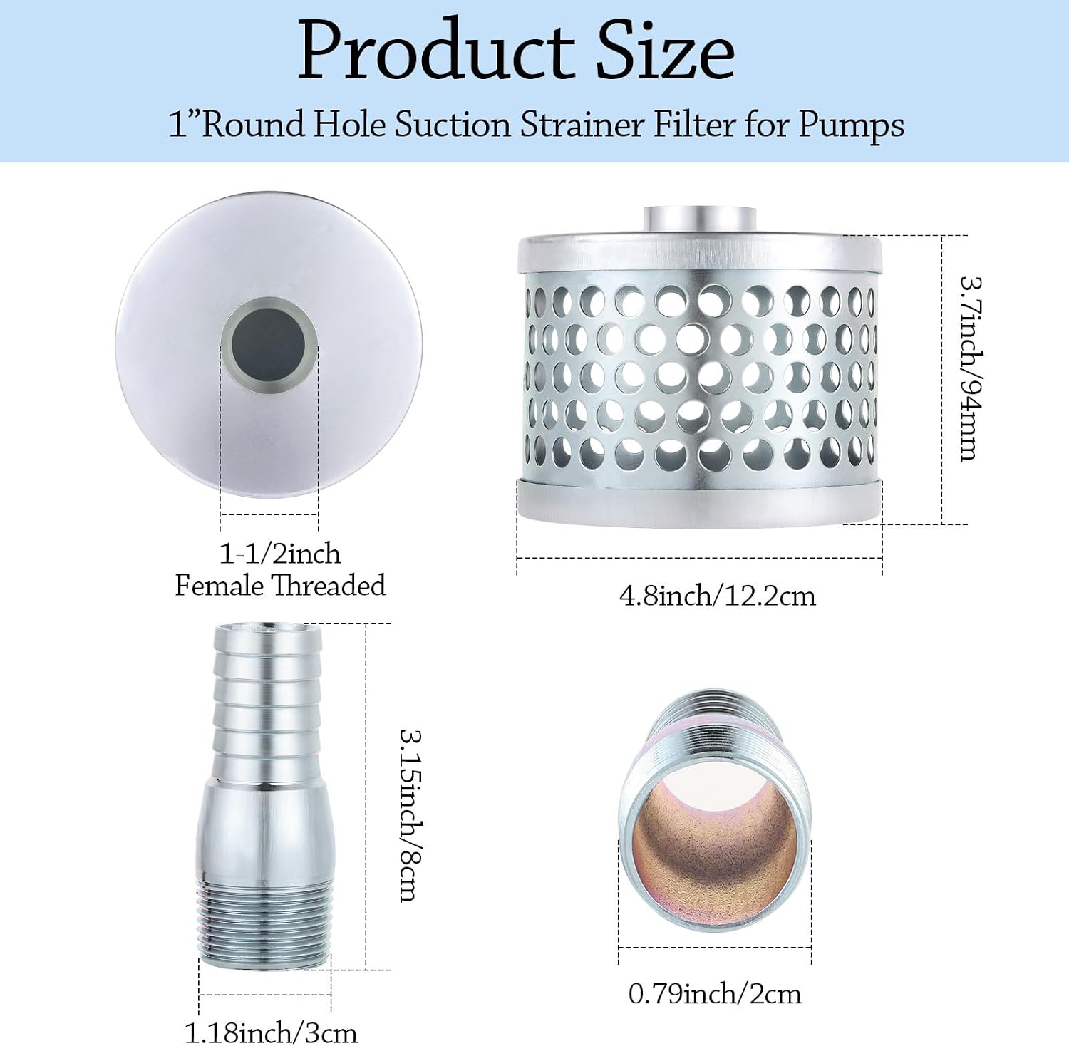 Round Hole Suction Strainer for Water Pumps with Hose Connector - 1 inch