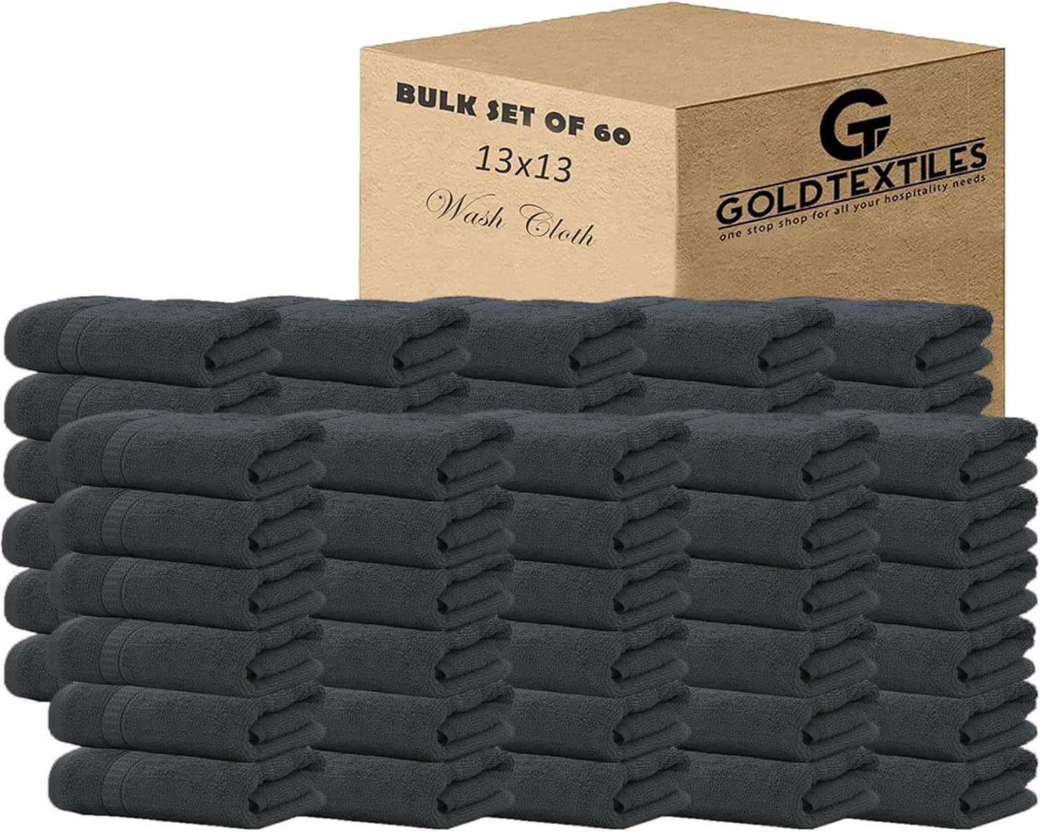 GOLD TEXTILES Wash Cloths Bulk Pack (13x13 Inches, 60 Pcs) Soft Ringspun Cotton Washcloths, Premium Highly Absorbent and Quick-Drying Face Towels Daily use for Showering, Gym, Spa, Hotel (60, Grey)