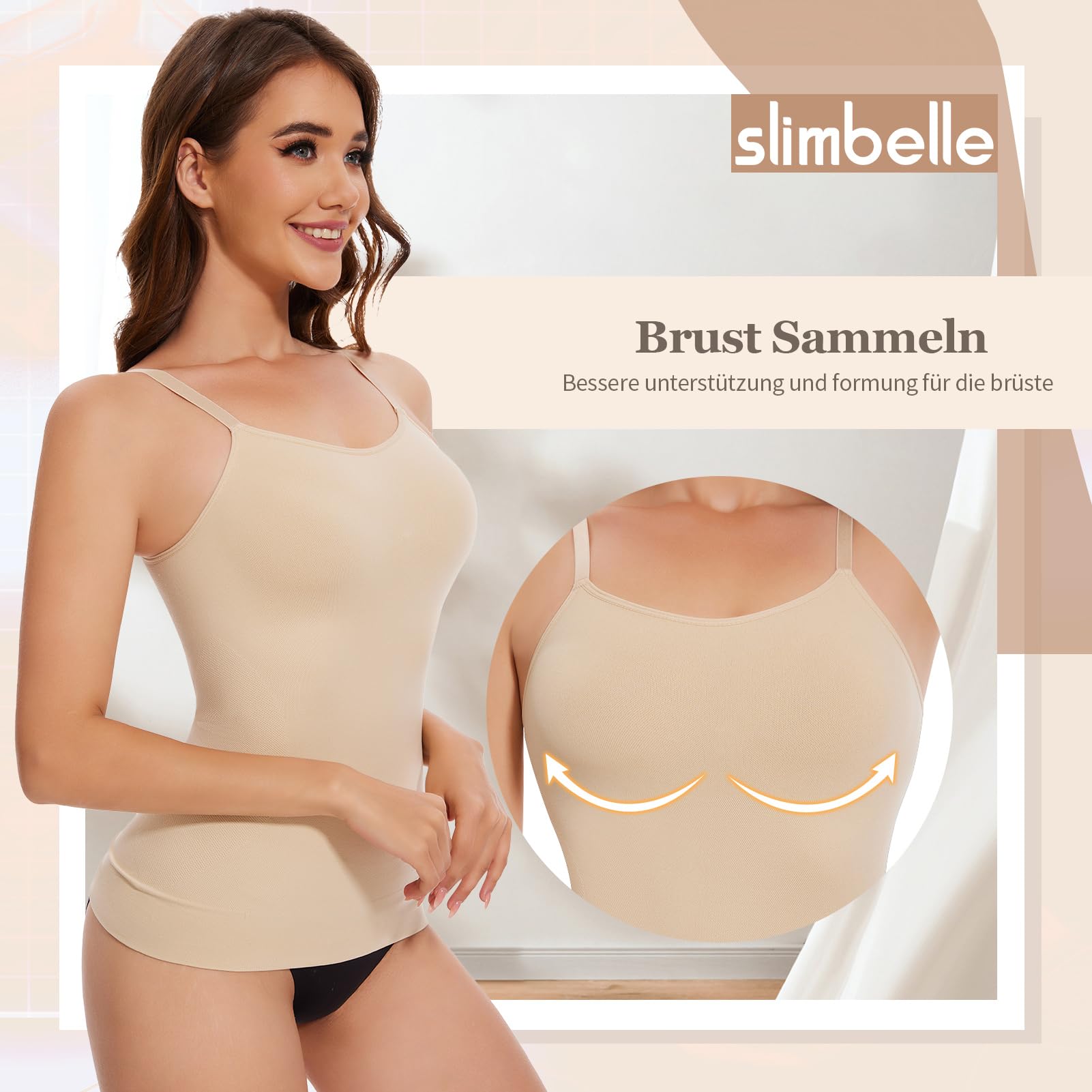 SLIMBELLE Damski podkoszulek wyszczuplający brzuch, bezszwowa bielizna modelująca brzuch, seksowny top na ramiączkach, damski top z ramiączkami typu spaghetti, top damski modelujący