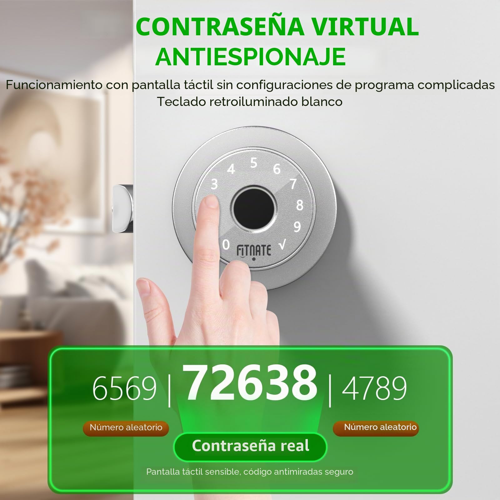FITNATE 4 en 1 Smart Fingerprint Door Lock - Desbloqueo por huella dactilar, desbloqueo por contraseña, control por aplicación, llave de emergencia, apto para oficina, hogar y hotel, plateado