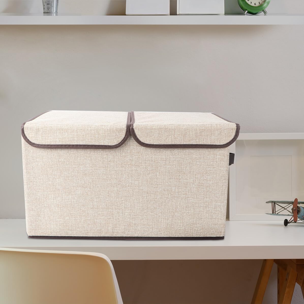 Uonlytech Caja de Almacenaje Plegable de Algodón y Lino con Doble Tapa y Asas Cesta para Armario Organizador Resistente y Apilable para Ropa y Hogar