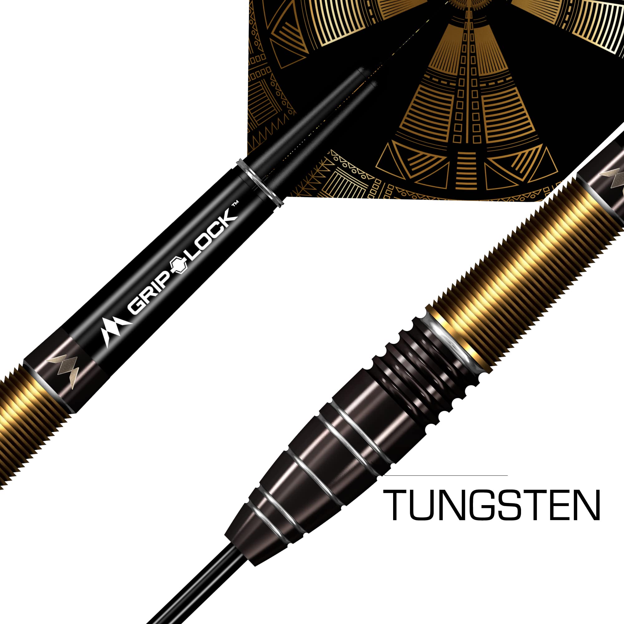 Mission Darts D1595 Crypt | Zestaw rzutek z wysokiej jakości 90% wolframu, czarny i złoty, powlekana PVD beczka i stalowa końcówka, M1, 24 g