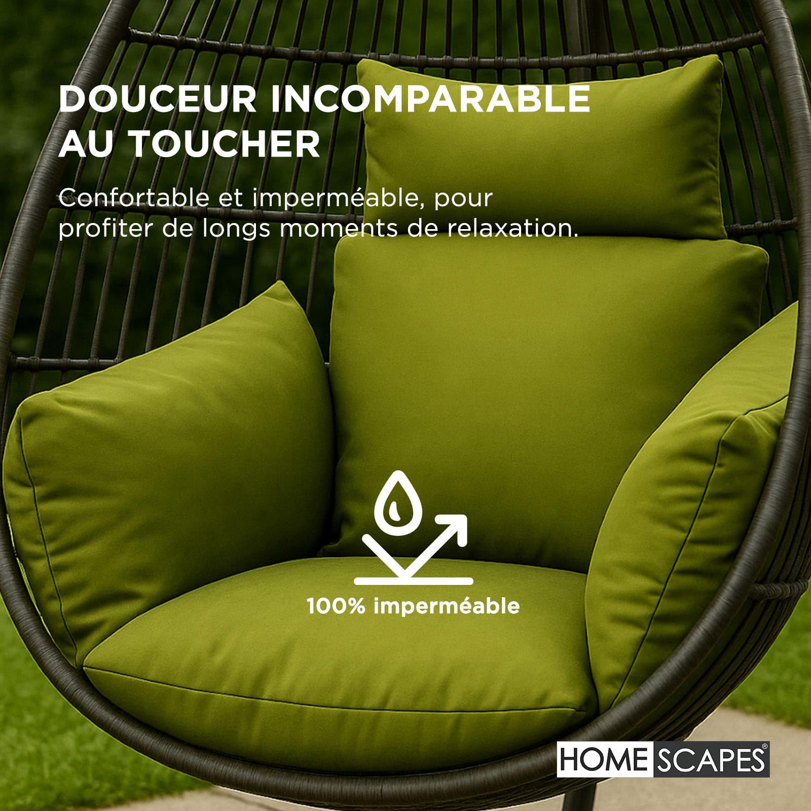 HOMESCAPES Coussin imperméable pour Fauteuil Suspendu extérieur, Coussin de Rechange pour Fauteuil œuf - pour terrasse, Jardin et Balcon - Vert