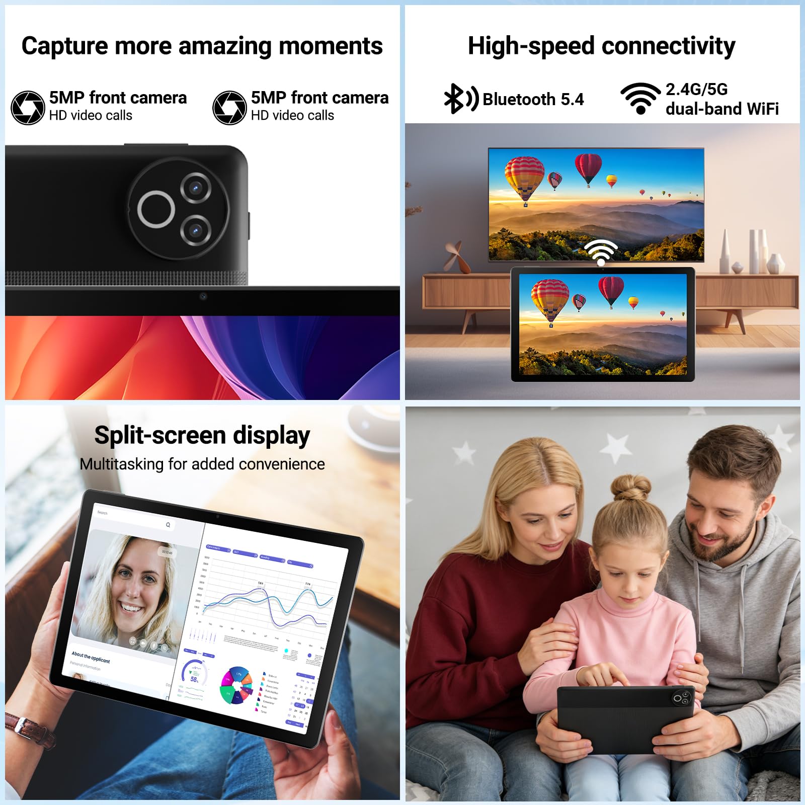 Tablet 11 Zoll, Android 16 Tablet mit 20GB RAM 64GB ROM/1TB TF, 7800mAh Akku, 5G WiFi, Widevine L1, Bluetooth 5.4, 1080P Display, 5MP+8MP Kamera, OTG, Schwarz
