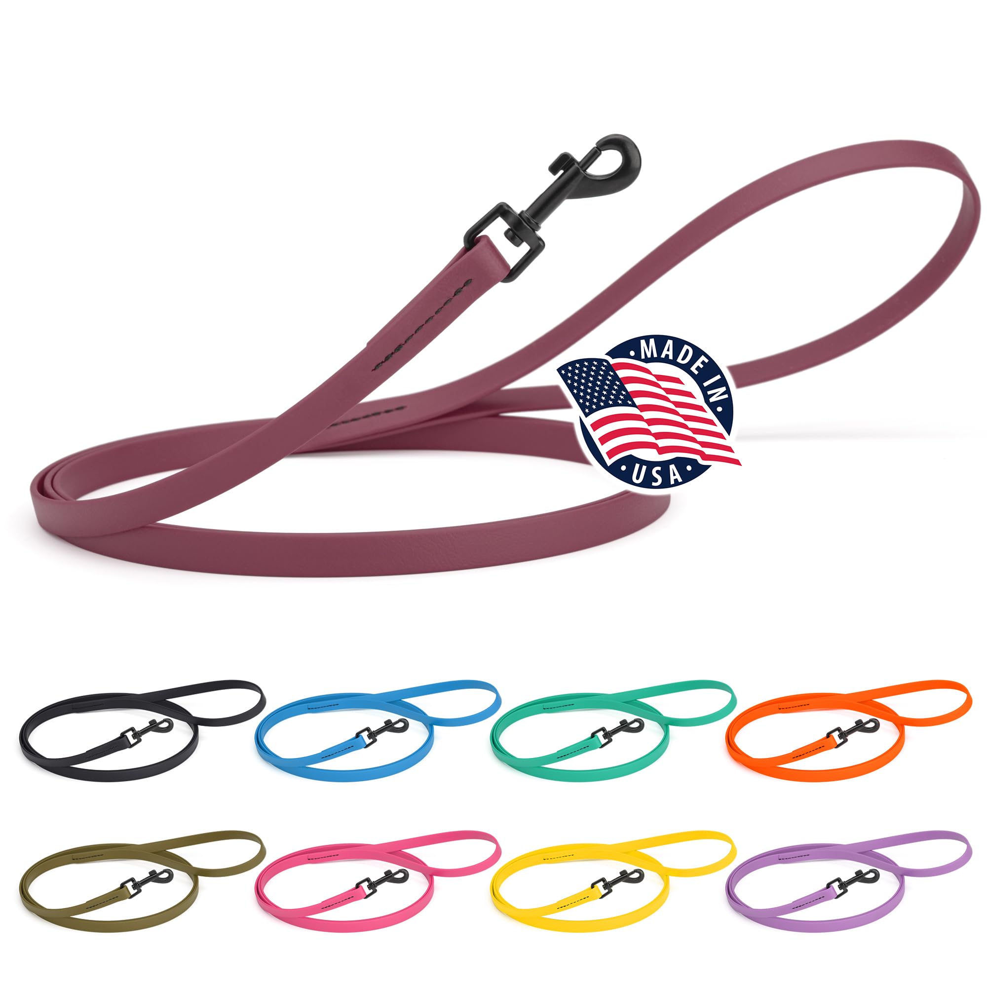 Dogline Biothane Waterproof Dog Leash Strong Coated Nylon Webbing with Black Hardware Odor-Proof Easy to Clean High Performance for Small or Large