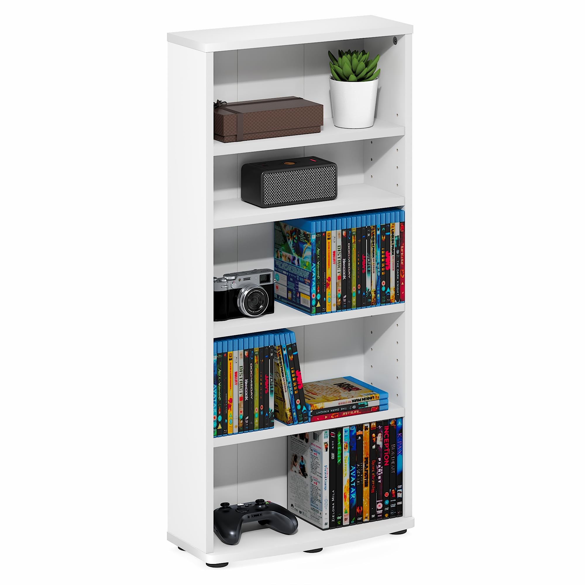 Furinno Jaya DVD Shelf, 5-Tier CD Rack, Media Shelf, White