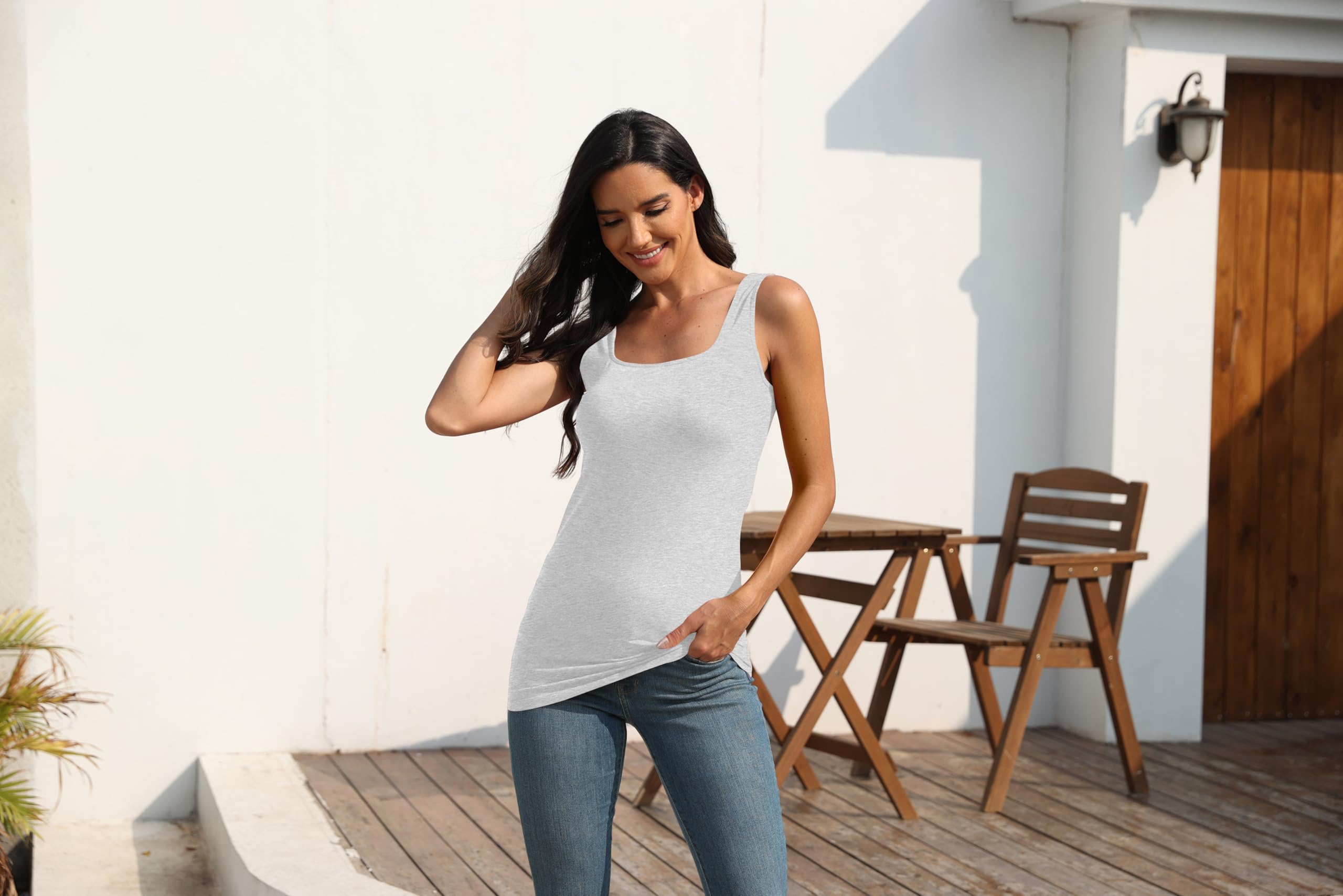 TAIPOVE Langes Tanktop für Damen, quadratischer Ausschnitt, ärmellos, Tunika, Hemd, Baumwolle, Unterhemden, 3er-Pack