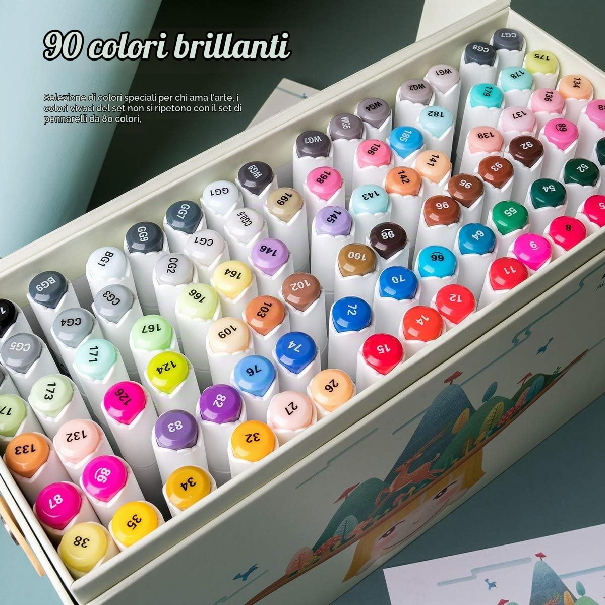 Arrtx ALP 90 Pennarelli Indelebili a doppia Punta, Evidenziatori con Borsa da Trasporto per Colorare, Dipinti, Evidenziare e Sottolineare per artistici, adulti e bambini