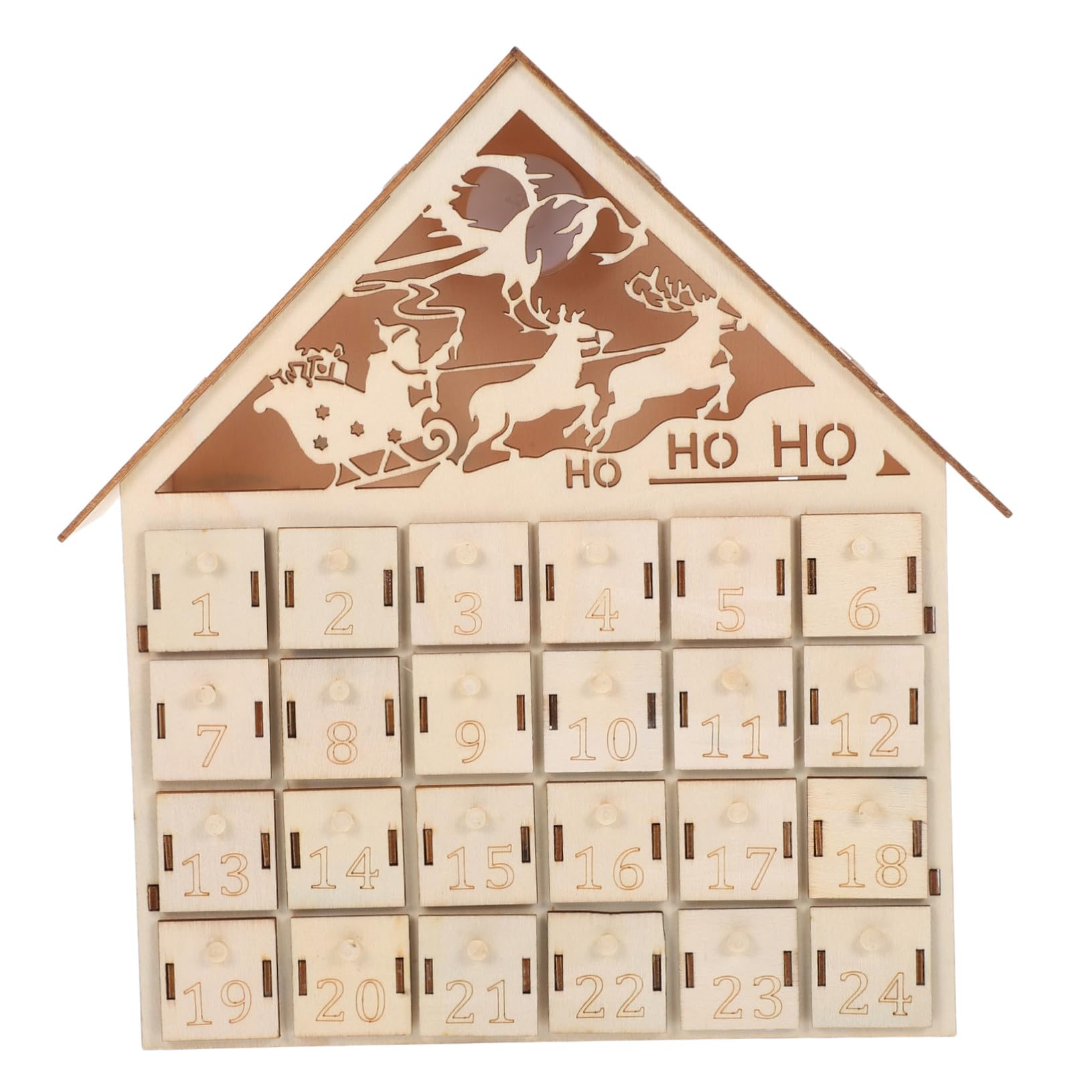Calendario Avvento Natale in Legno con Luci LED Casa Conto alla Rovescia Riutilizzabile per Decorazioni Natalizie da Focolare e Villaggio Festivo