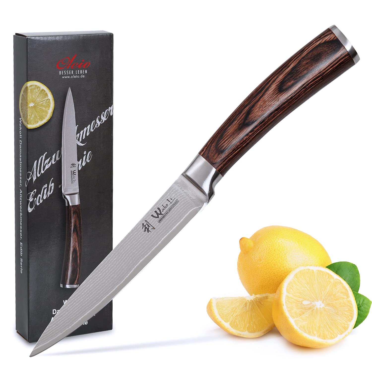 Wakoli EDIB Utility Knife – 12 cm Blade made from 67-Layer of Damascus steel and VG10 core, Professional Kitchen Knife with Ergonomic Pakkawood Handle in a Luxury Gift Box