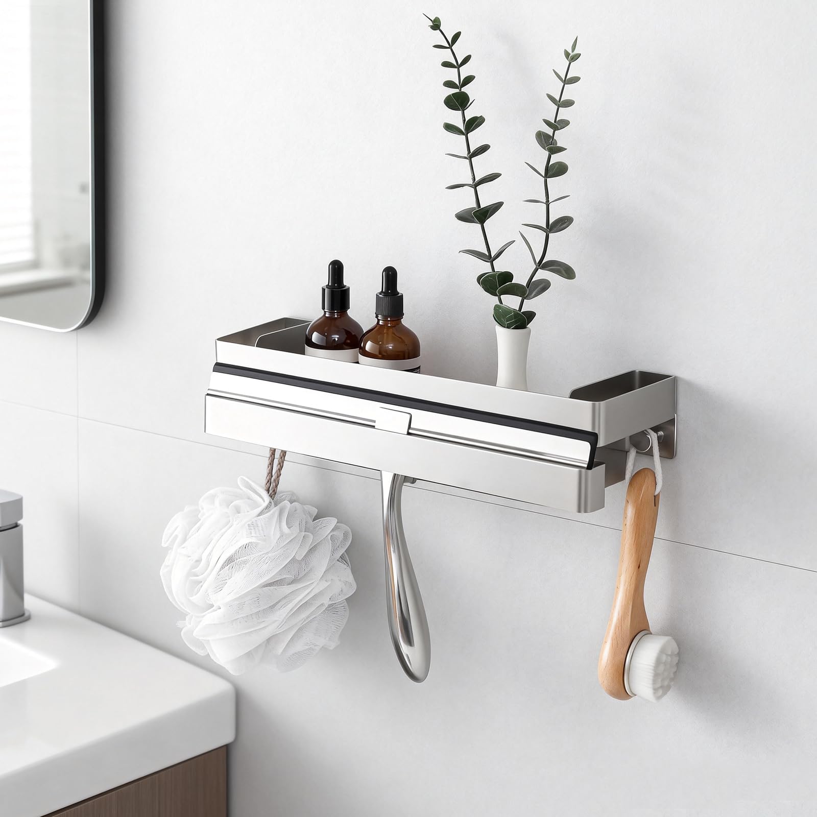 Womamny No Drilling Shower Caddy Adhesive Rustproof Bathroom Organizers and Storage Large Wall-Mounted Shelves Stainless Steel Adhesive Shower