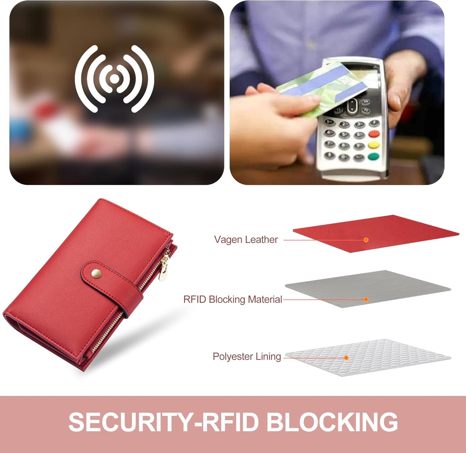 Womens Wallet RFID Blocking Leather Trifold Clutch Wallet Credit Card Holder Ladies Travel Wallet Purse with Pen Holder - Image 5