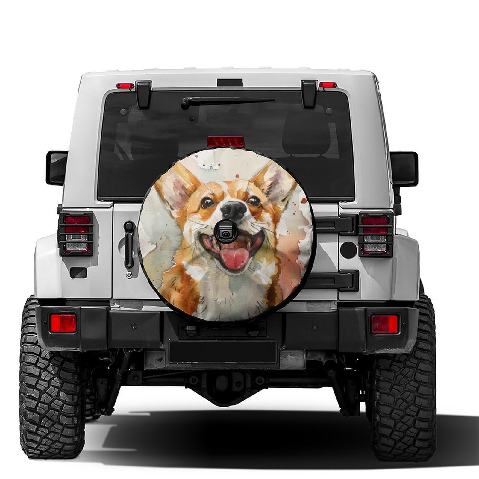 Dujiea Watercolor Cute Corgi Spare Tire Cover with Backup Camera Hole, Universal Wheel Tire Cover Tire Protectors for Trailer RV Van SUV Truck Camper and Many Vehicle 16inch