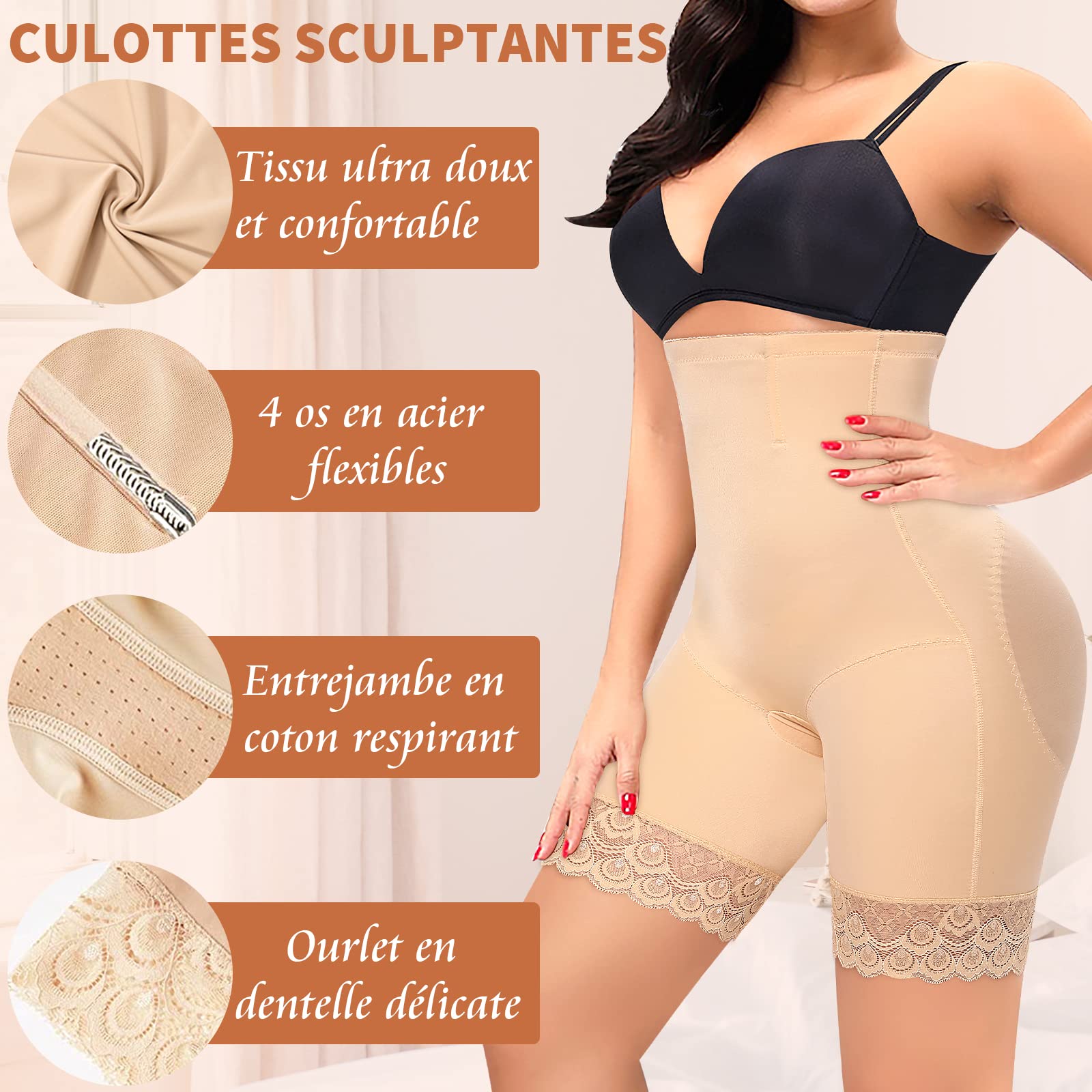 Short Gainant Femme Ventre Plat Dentelle Shorts