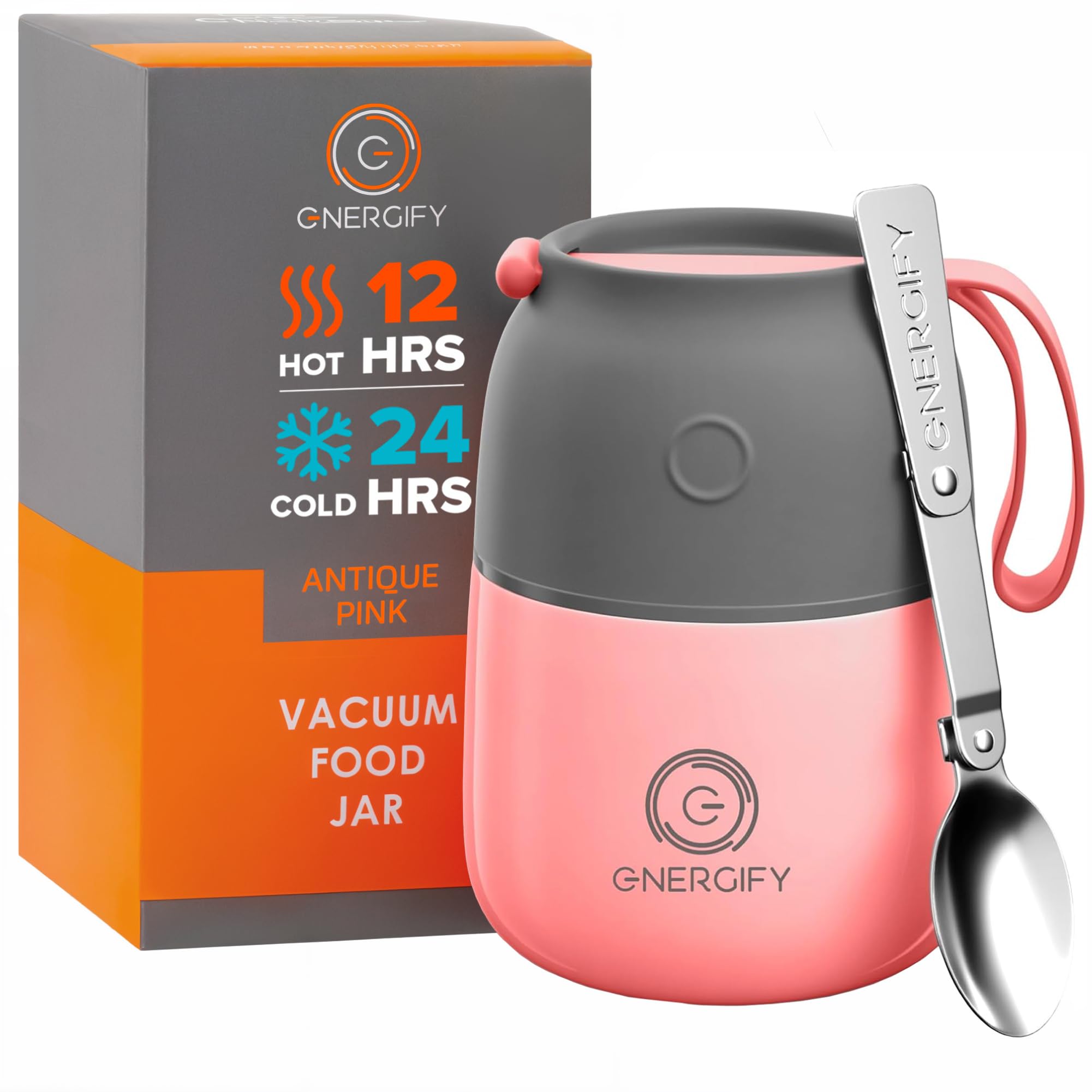 Vacuum Insulated Food Large 12oz Bowl Folding Spoon, Wide  Mouth Thermos Keep Hot Cold Drinks Soup Thermo Lunch Container for