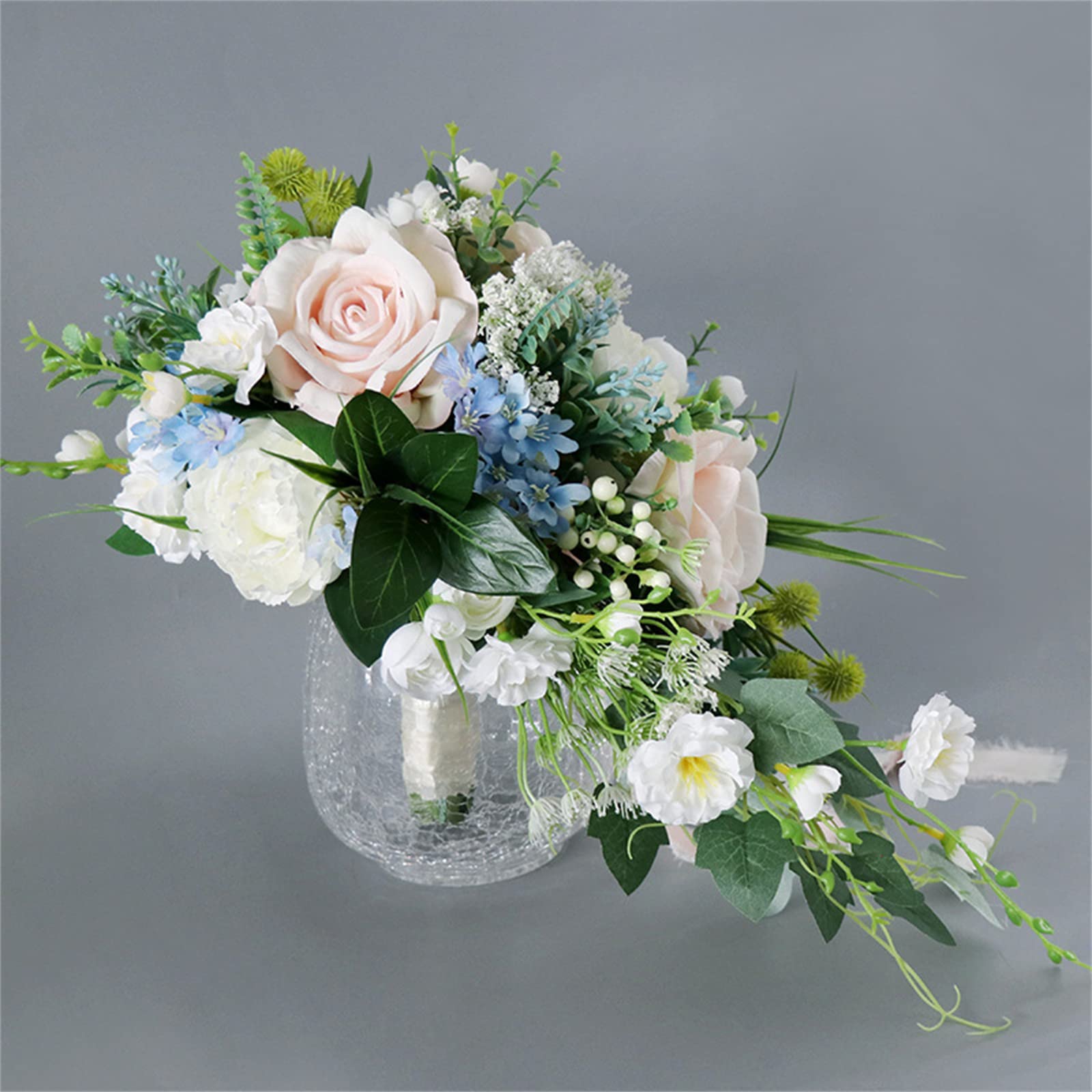 Bouquet da Sposa per la Sposa, Bouquet da Sposa Rosa Champagne, Fiori Artificiali, mazzi da Lancio per proposte di Feste Nuziali