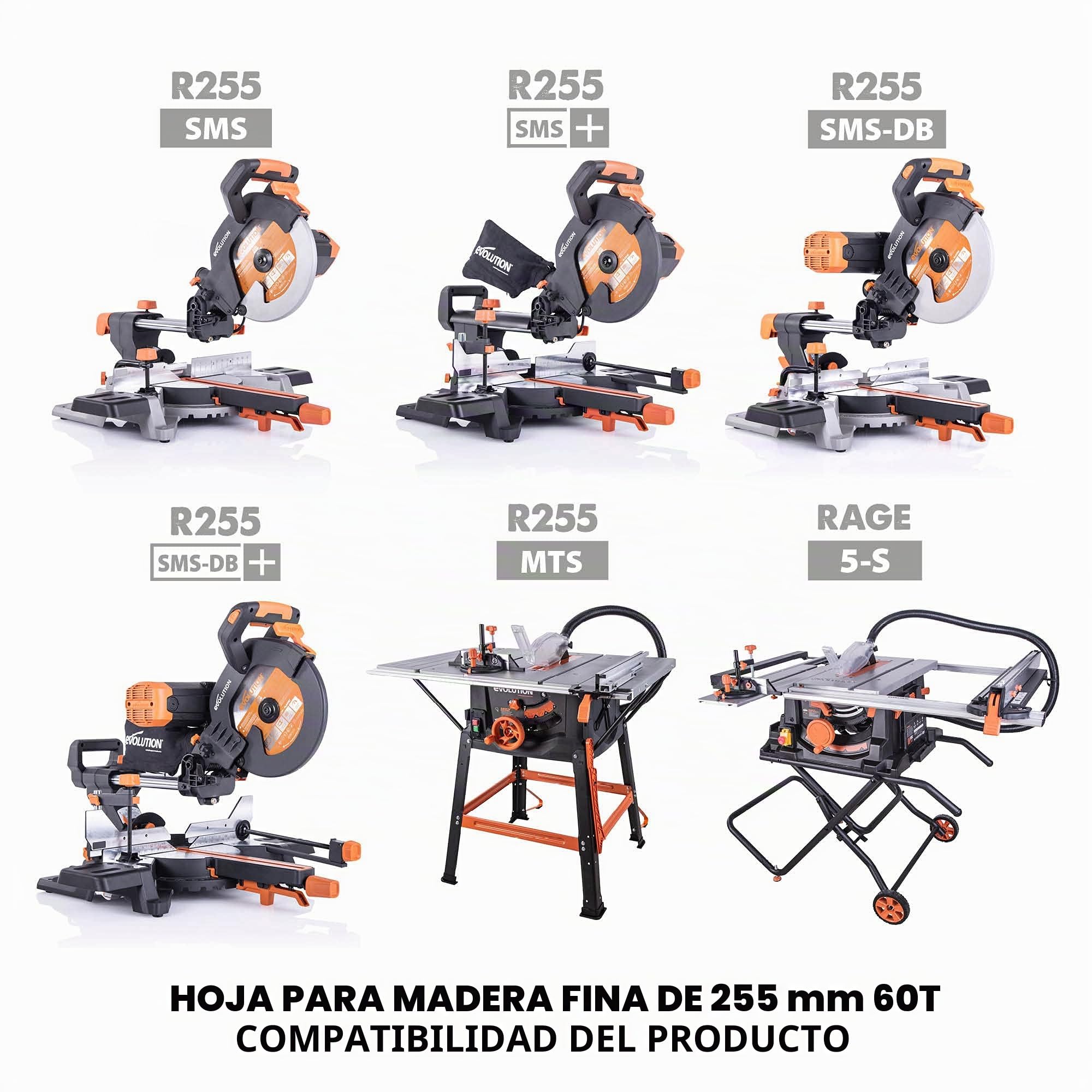 Evolution Power Tools - hoja de madera fina de 255 mm, hoja de sierra de corte transversal, diseñada para un acabado más limpio, disco sierra circular