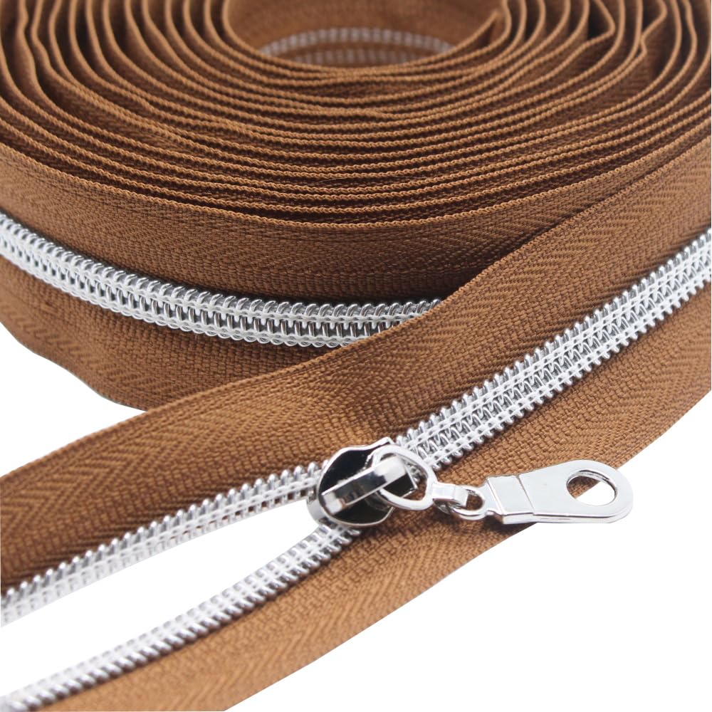 Fermeture éclair en nylon n°5 au mètre YaHoGa marron 9 m avec tirettes