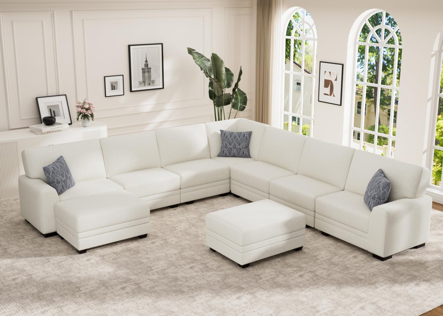 Wanderwell Oversized Modular Sectional Sofa, 9-Seater U Shaped Couches with Movable Ottoman,Corduroy Sectional Couch with Wide and Deep Seats Suitable