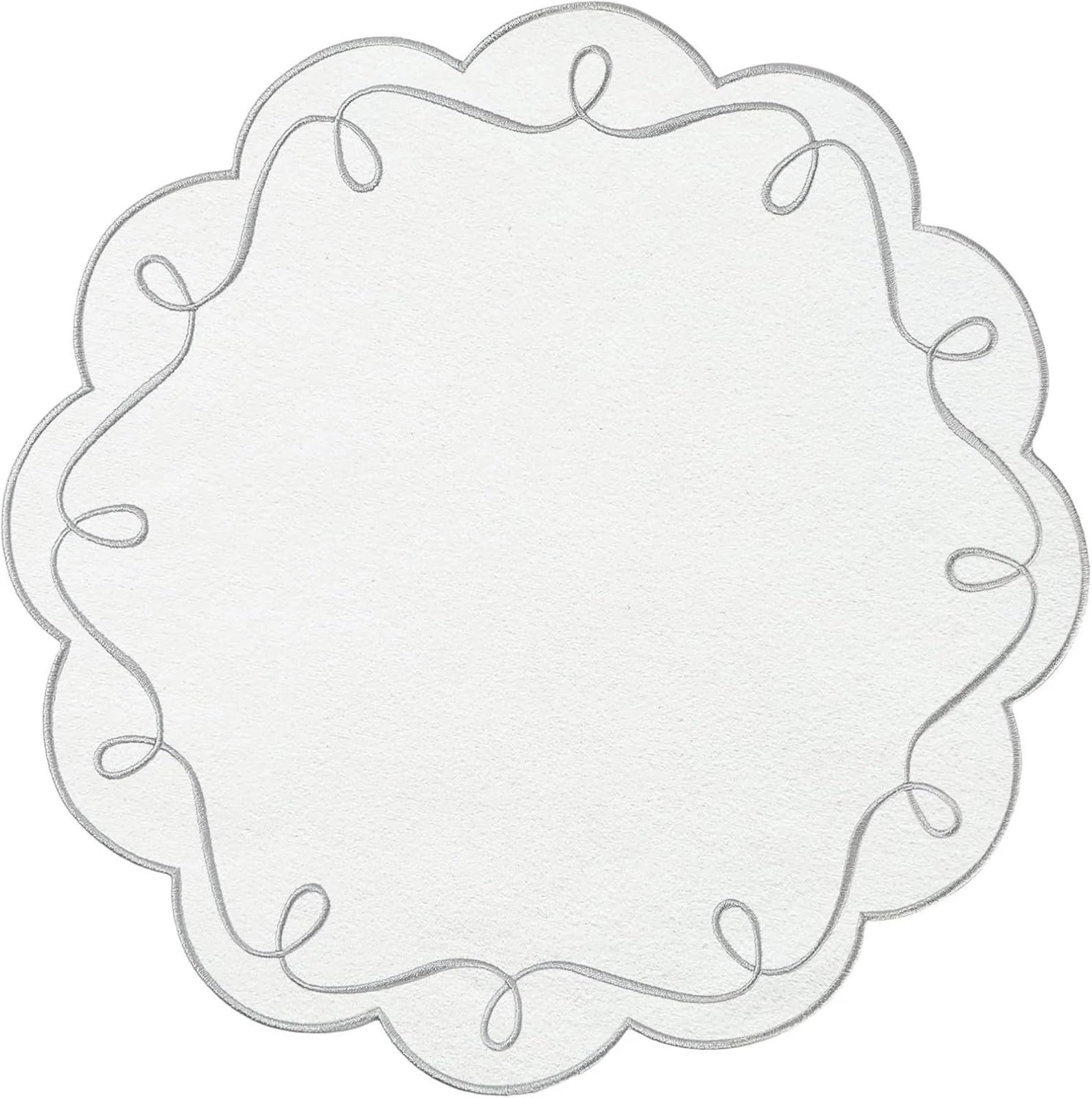 Placemats Circular Wavy Edge Embroidered Placemat Napkins Hotel Western Restaurant Tabletop Insulation Mat Party Decoration(Light grey(4PCS))