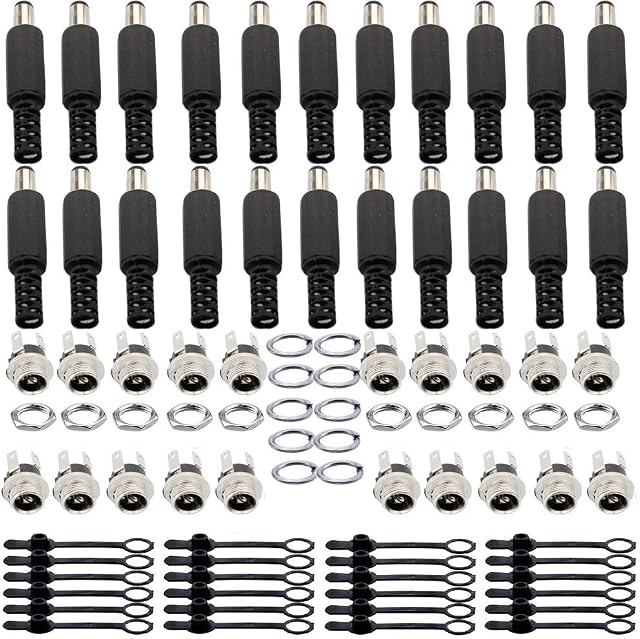 RUNCCI-YUN 5.5MM x 2.5MM 20 pcs Male DC Power Plug Solder Power Jack Adapter Connector +5.5MM x 2.5MM Female DC Power Jack 3Pin Panel Mount Connector+20 Pack Dustproof Plug
