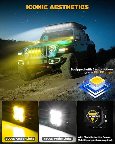 Miniatura 4 de Auxbeam Luces antiniebla LED ámbar de 3 pulgadas, 80 W, serie X-PRO de 9600 lm, luces LED de amplio alcance, reflector amplio de 120, cubiertas
