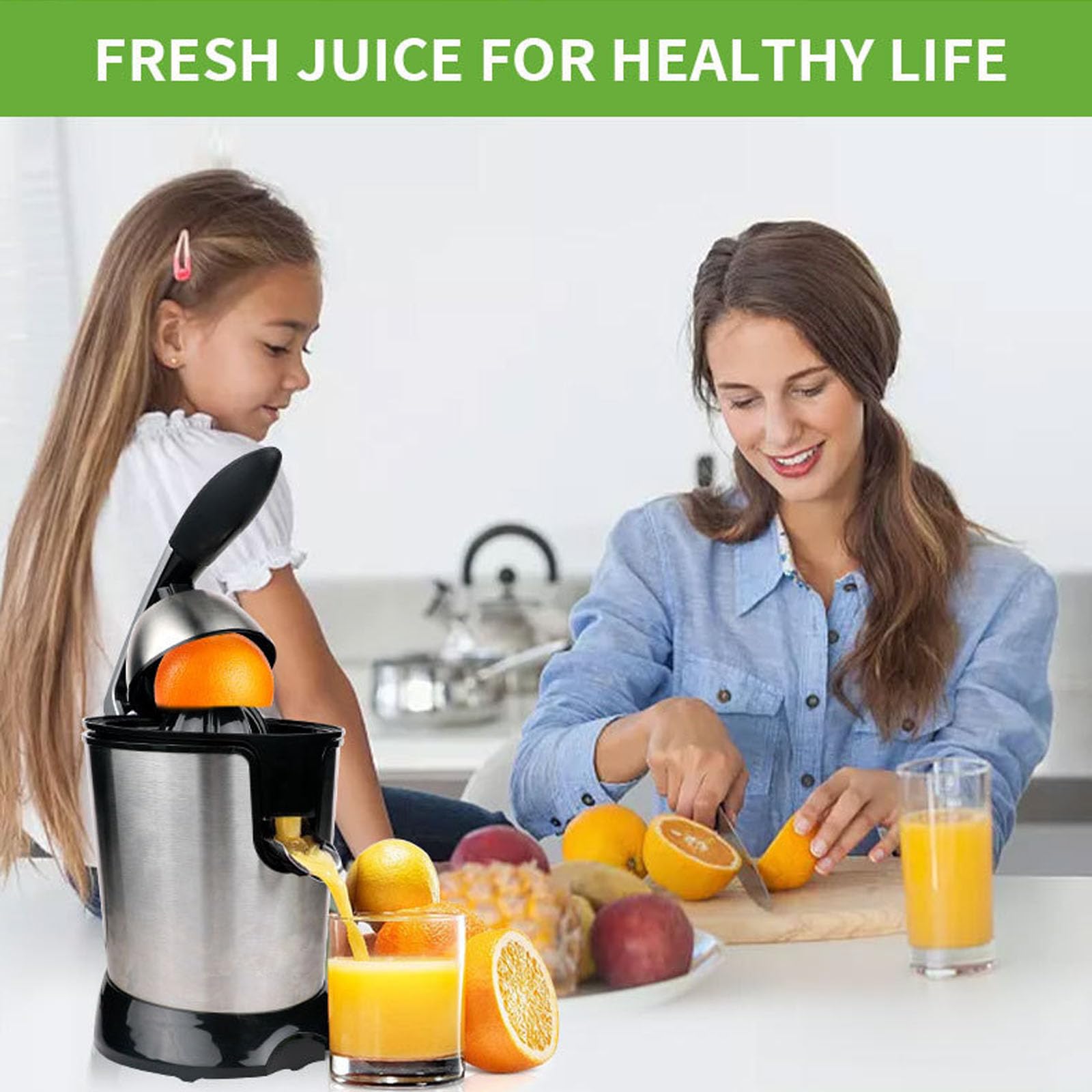 Juicer di Agrumi Elettrici, 400 Ml Squeezer di Succo D'arancia Facile da Pressa per Arancione, Limone E Pompelmo, Acciaio Inossidabile Spazzolato, Resa Elevata di Succo, Facile da Pulire