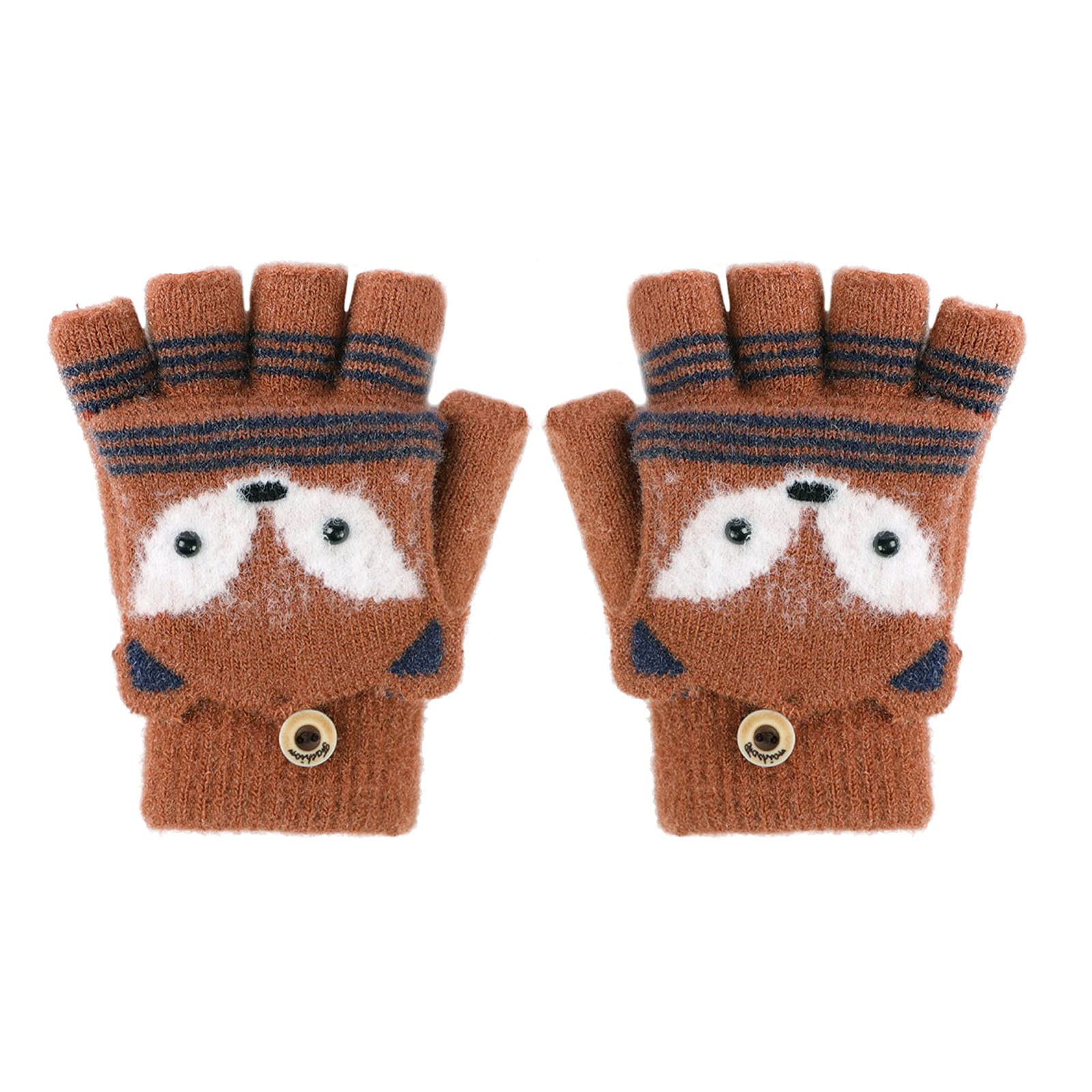 Manoplas con botón sin dedos para niños, guantes de invierno cálidos, forro de felpa, guantes de invierno en aspecto de conejo