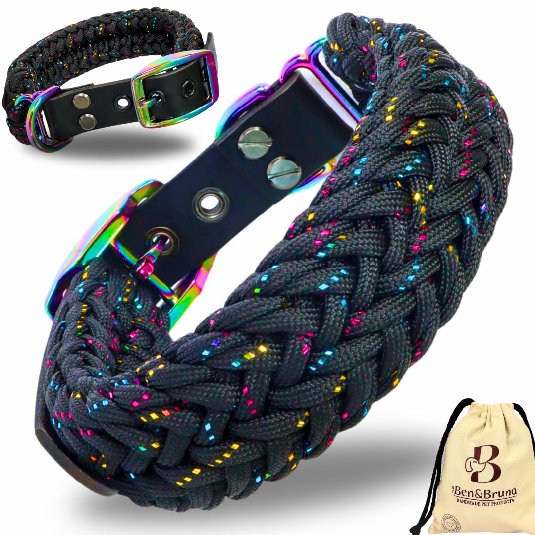 Ben&Bruno Collar para Perro | Ancho y Ajustable | 100% Hecho a Mano | Robusto, Seguro y Duradero | Correa de Cierre de Cuero | para Perros Pequeños, Medianos y Grandes | Negro - L
