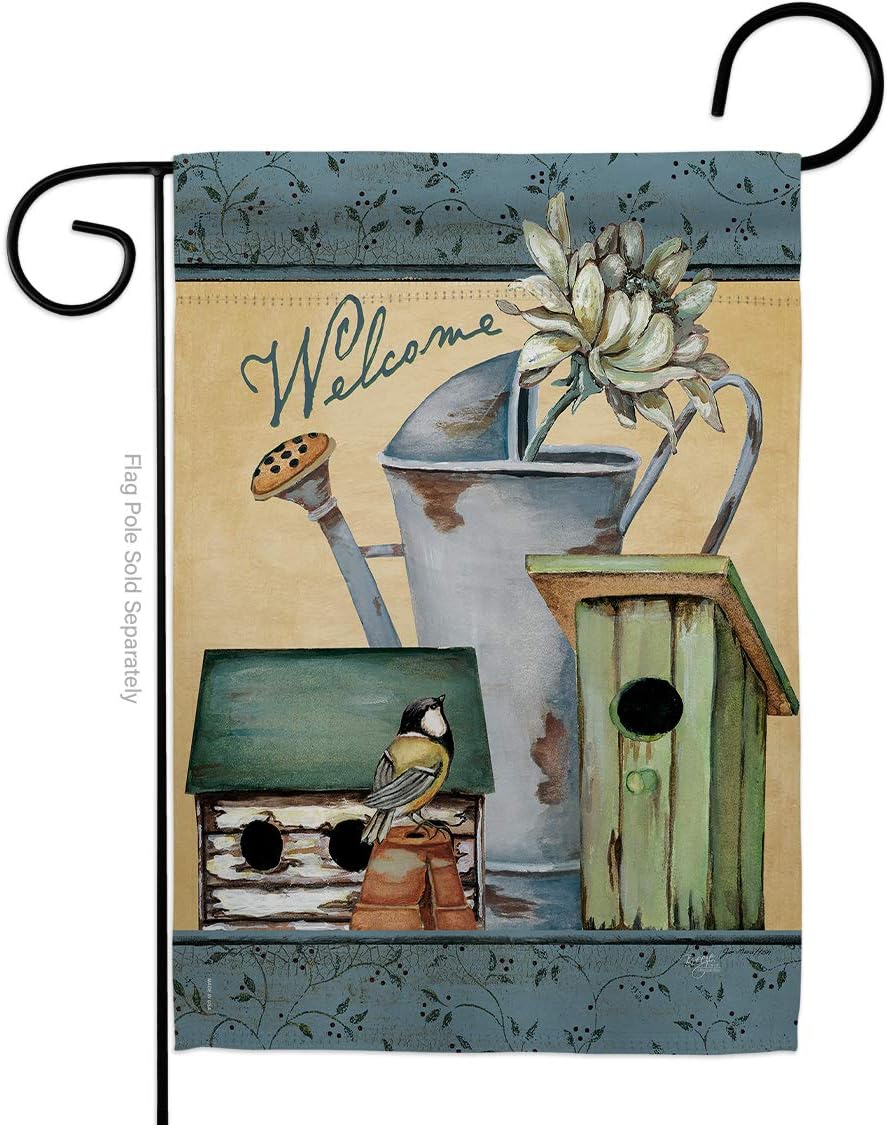 Welcome Spring Garden Flag Set Wall Holder Country Living Primitive Farm Western Barn American Rustic Cowboy Rural Ranch Small Decorative Gift Yard House Banner Made in USA 13 X 18.5