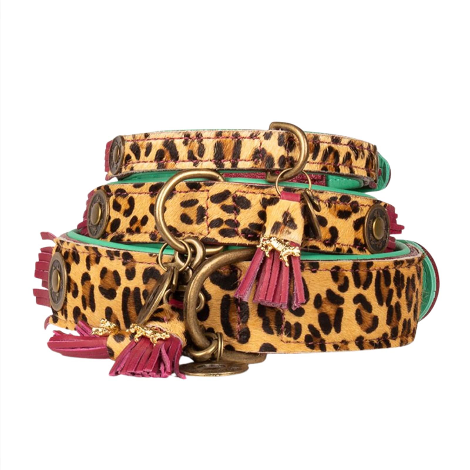 Dog with a Mission - Hundehalsband XL | Leopard, Türkis, Braun | Boho, Ethno, Urban, Hippie | Ideal für extra große Hunde | Handgemacht, Bunt und Modisch Design, Luxe | 4 cm Breit