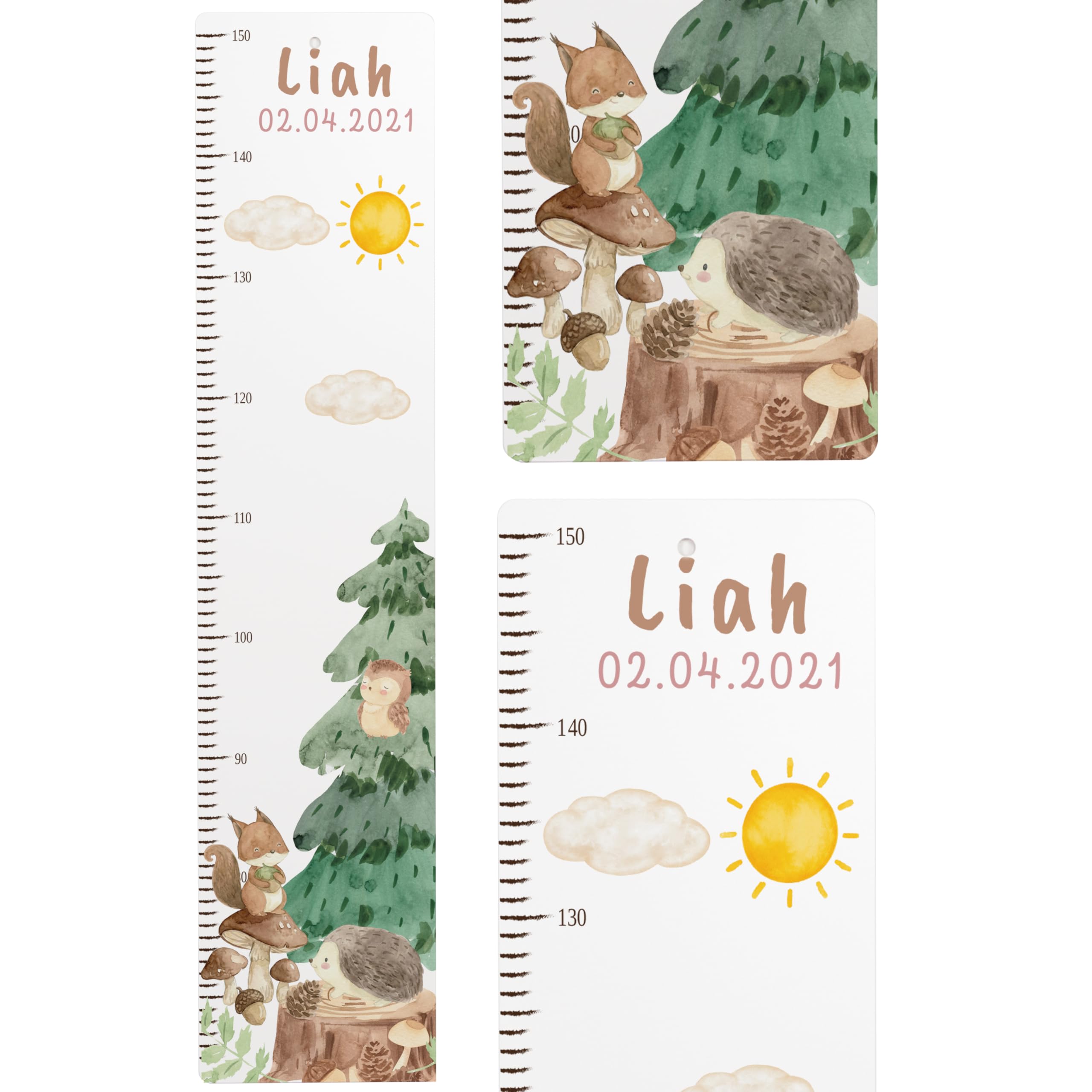Kidsmood - Personalisierte Messlatte Kinder aus Aluverbund – Hochwertige Messleiste & Wand-Deko für Kinderzimmer mit liebevollem Wald – Tolles Taufgeschenk für Mädchen & Jungen - Skala 65-140cm
