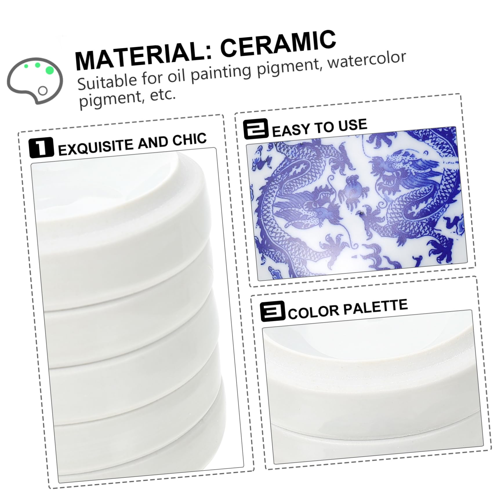 SHINEOFI Tavolozza in Ceramica Bianca a Strati con Coperchio, Superficie Liscia per Mescolare Colori, Facile da Pulire per Pittura e Calligrafia