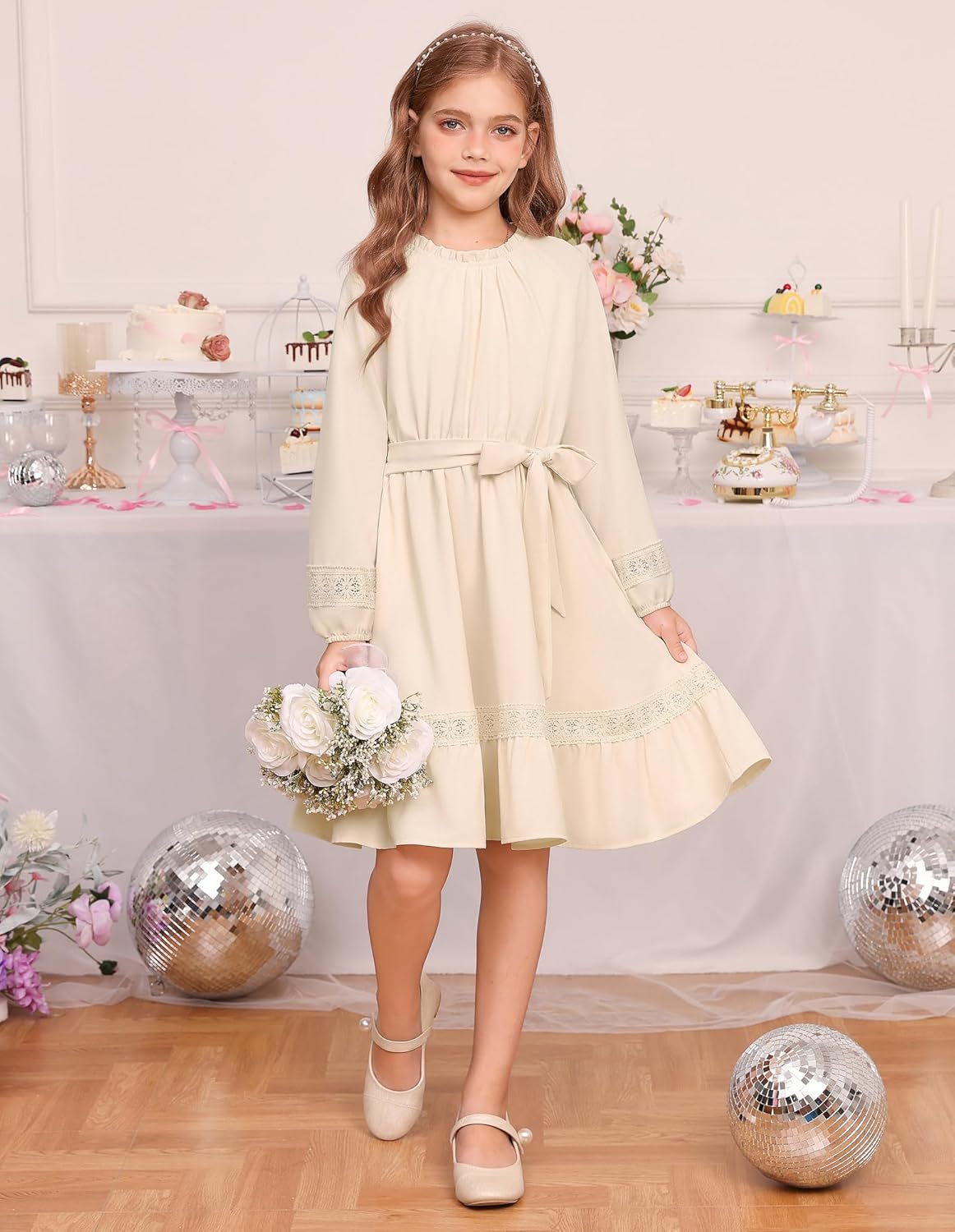 GRACE KARIN Girls Fall Dress Long Sleeve with Pokets Twirl Flowy Swing Lace-Trimmed Holiday Casual Dresses 6-12Y - Image 7