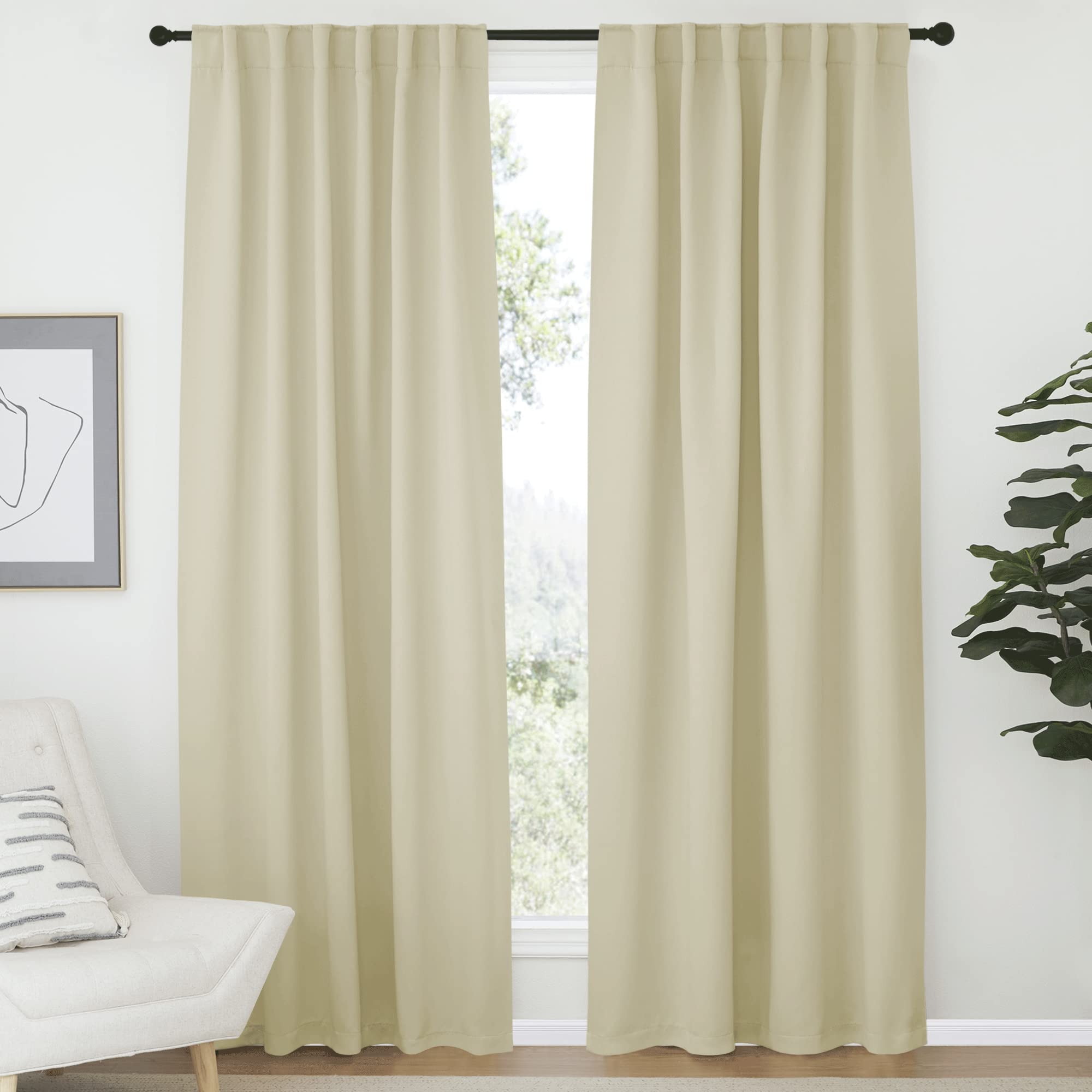 NICETOWN Living Room Room Darkening Curtains, Soft and Smooth Fabric Draperies and Panels, Privacy Energy Smart Curtains for Patio Door (Beige, 52" Wide x 84" Long, 2 PCs