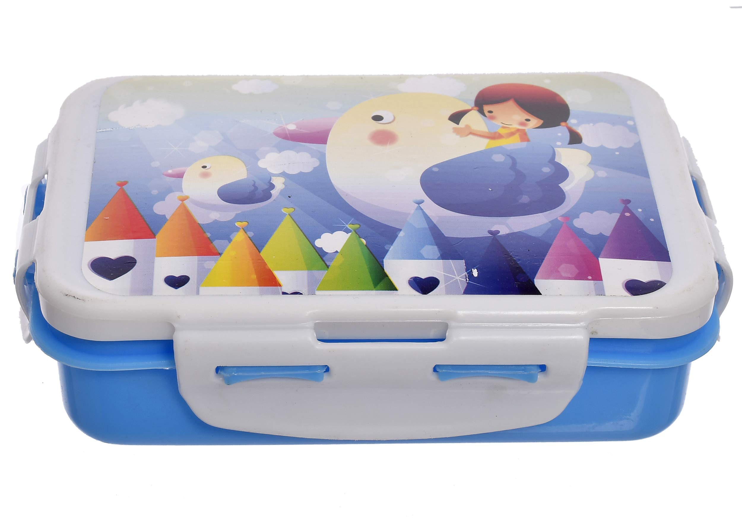 Kuber Industries Model-301 Plastic Small Airtight Leakproof Lunch Box/Tiffin (Blue) Suitable for Nursery to 1st class-KUBERMART1291