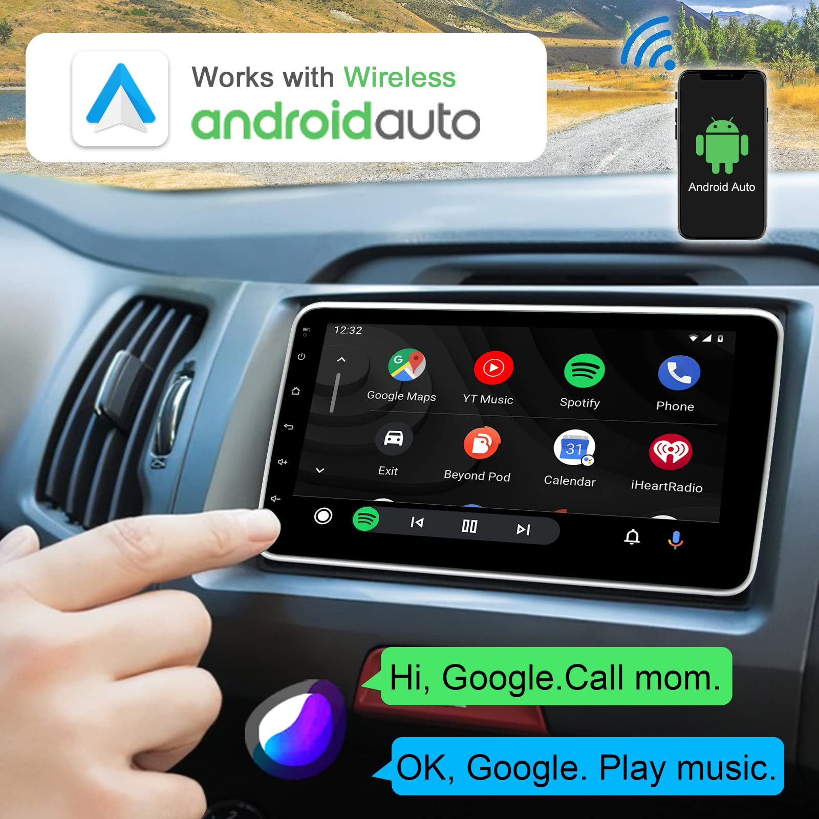Staccabile Autoradio 1 Din Android con Schermo DAB+ Android Auto Wireless & Carplay Wireless 9 Pollici QLED Touch Screen Stereo Auto Bluetooth con 8 Core 2G+32G AM/FM/RDS WiFi 4G USB Universale
