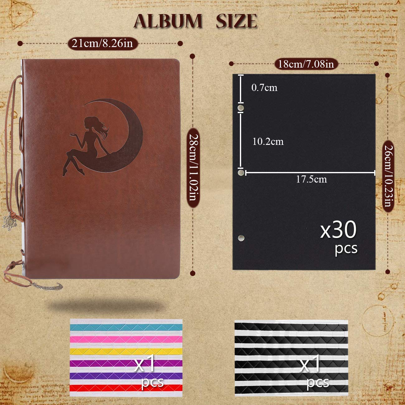 AIOR Album dla niemowląt, do scrapbookingu, skórzany, w stylu vintage, z możliwością uzupełniania, z czarnymi stronami, księga gości, na komunię świętą, prezenty urodzinowe, księżycowa dziewczynka