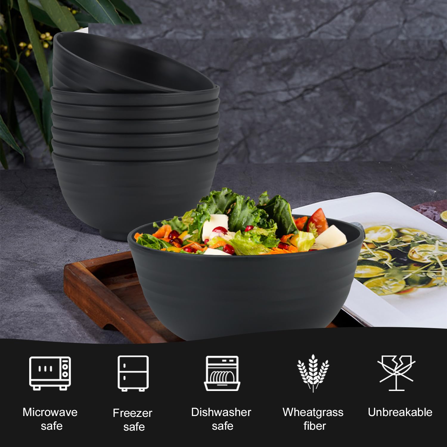 Wheat Straw Salad Bowls With Lids - 40oz Microwave Safe Food Storage Containers