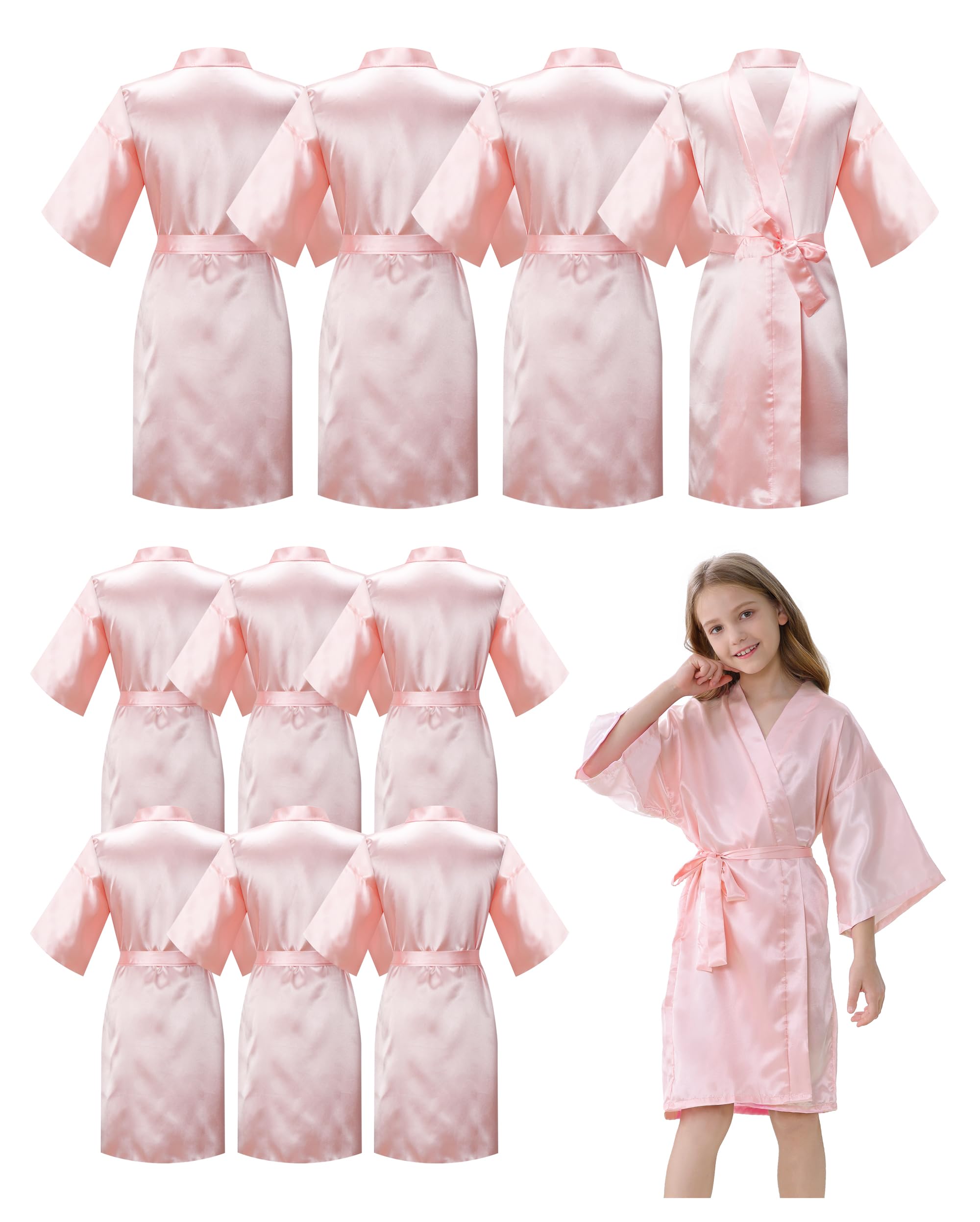 IVRRISS 10pcs Kid Girls Spa Party Robes Set Silky Plain Kimono Robes for Wedding Birthday
