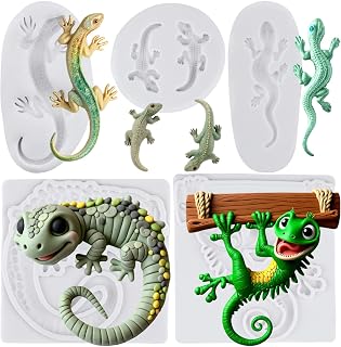 Lizard Gecko Fondant Mold Lizard Chocolate Candy Silicone Molds For Cake Decoration Cupcake Topper Polymer Clay Gum Paste Set of 5