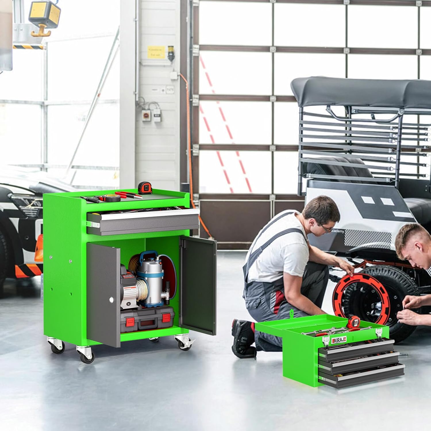 Tool Chest 4 Drawer,Large Rolling Tool Chest with Wheels,Detachable Top Tool Box,Metal Rolling Tool Box with Wheels for Garage Workshop,Green