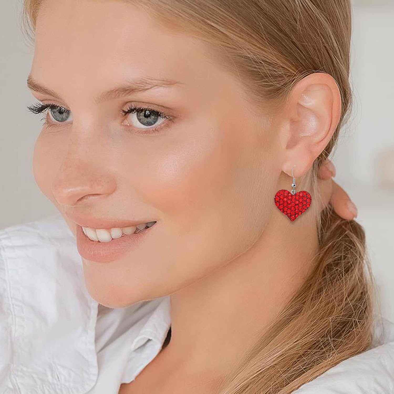 Valentines Earrings for Women Galentines Gifts Red Pink Heart Rhinestone Dangle Valentines Day Outfit Accessories Jewelry - Image 6